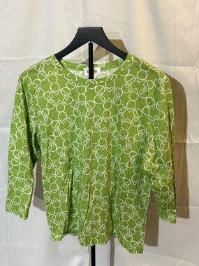 Talbots Lime Green Long Sleeve Tee with White Ring Motif